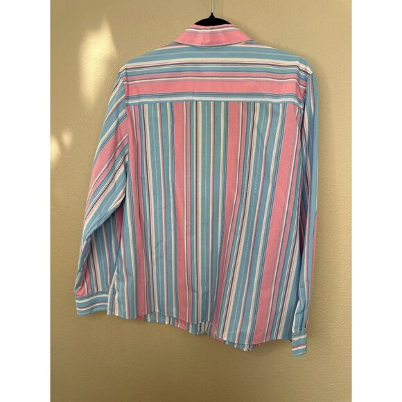 Foxcroft Womens Blue Pink Blouse 14‎ striped long sleeve button up collar cotton - Picture 5 of 6